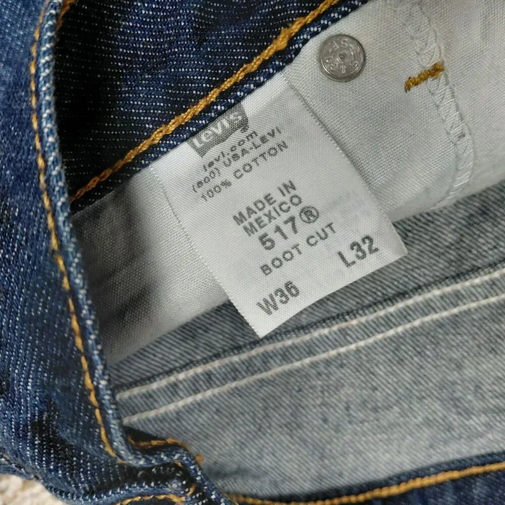 Vintage Levis 517 Bootcut Jeans Mens 36x32 Blue Dark Wash Denim Y2K Boot Cut